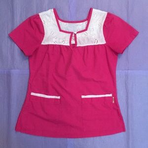 Koi Solid Pink White Scrub Top Size X-Small